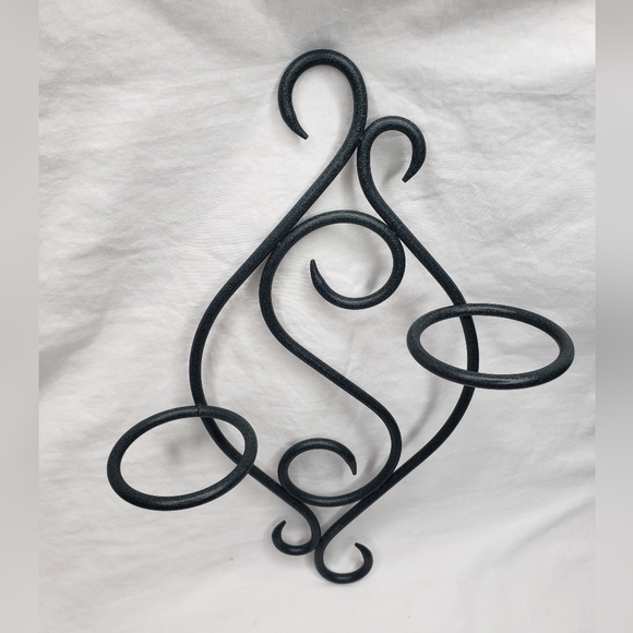 Scrolled Metal Glass Votive Candle Wall Holder Black Green - Picture 3 of 3